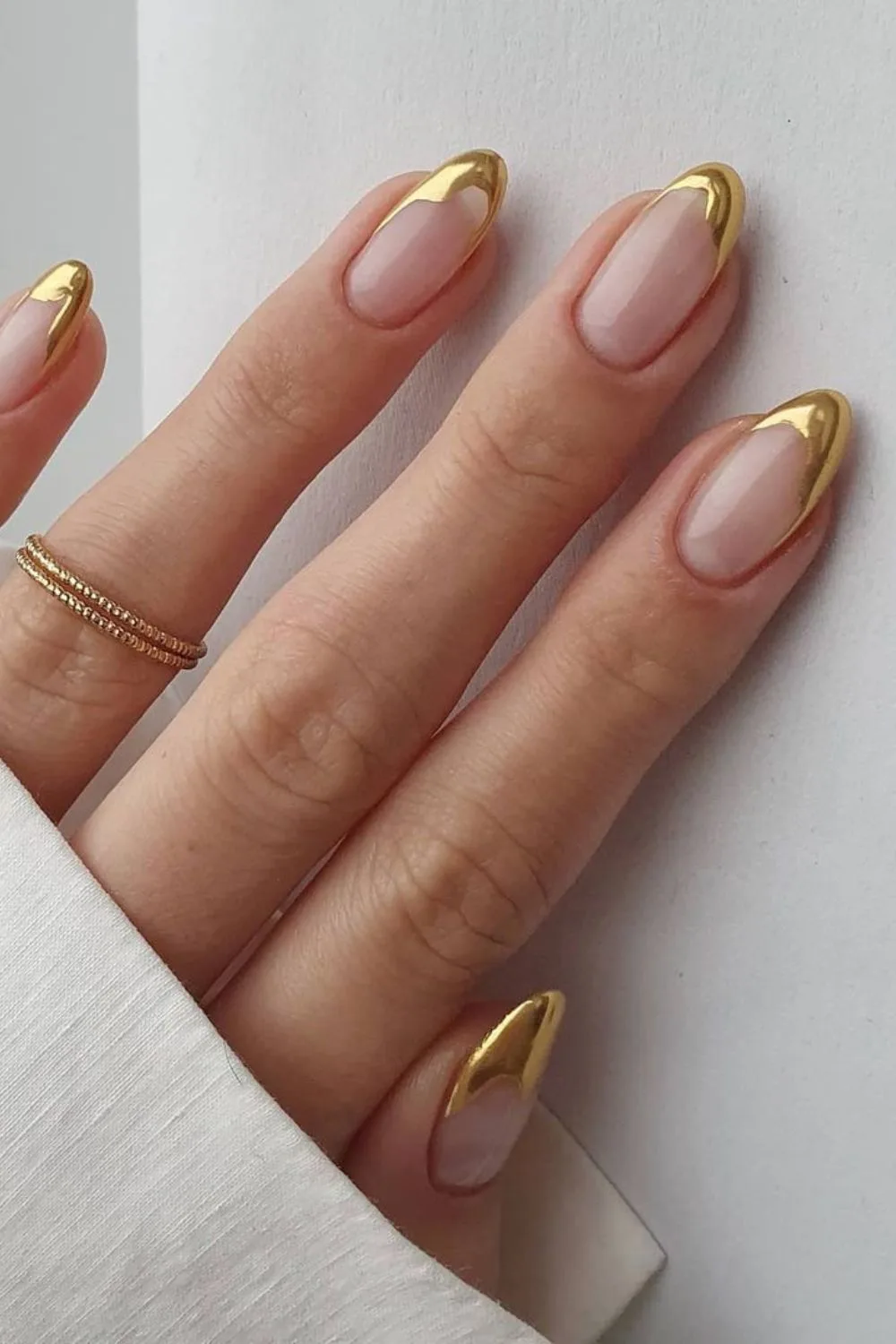 Gold chrome french tip nails