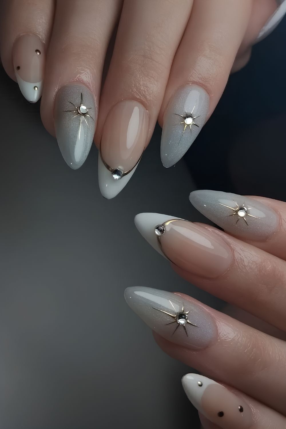 Gray and white celestial nails