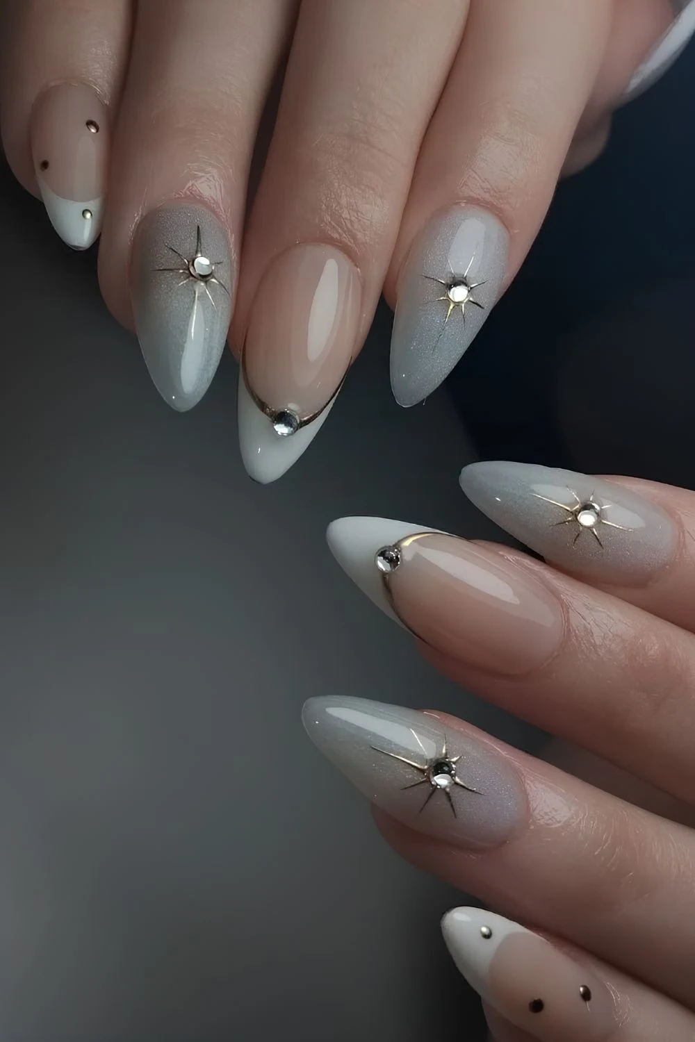 Gray and white celestial nails