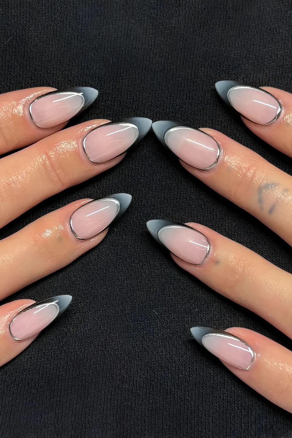 Gray aura French nails with silver accents