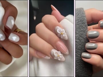 A collage of gray nail designs