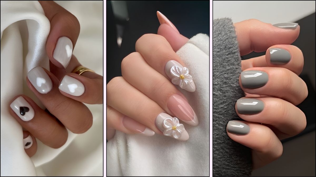 A collage of gray nail designs