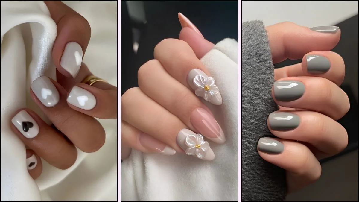 A collage of gray nail designs