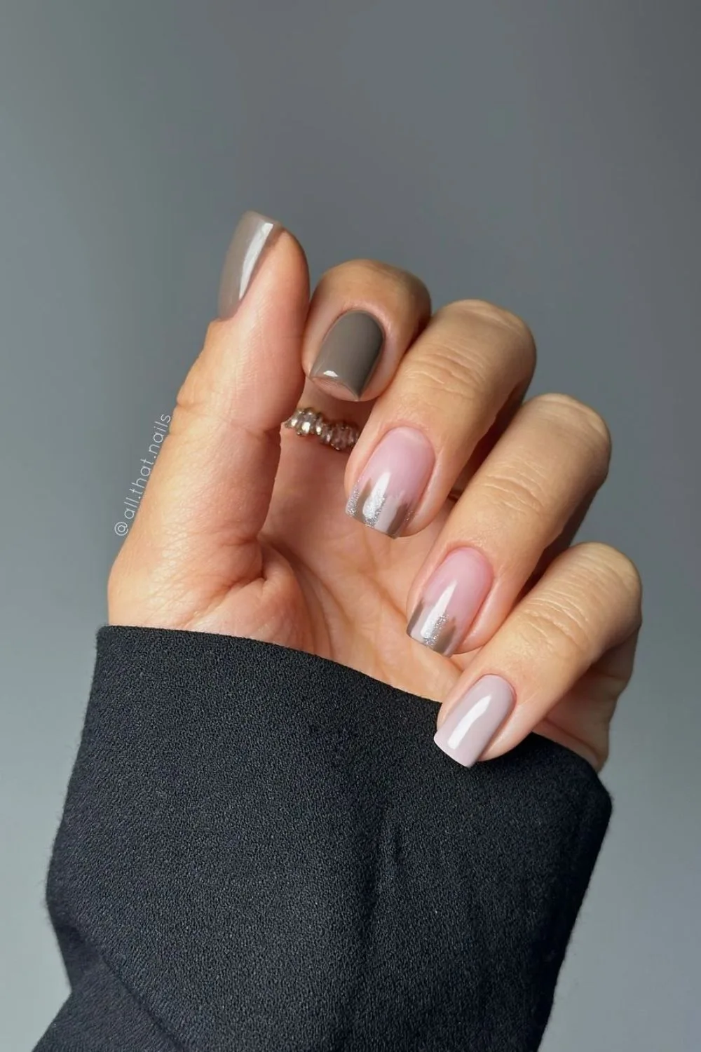 Gray nails with subtle glitter accent