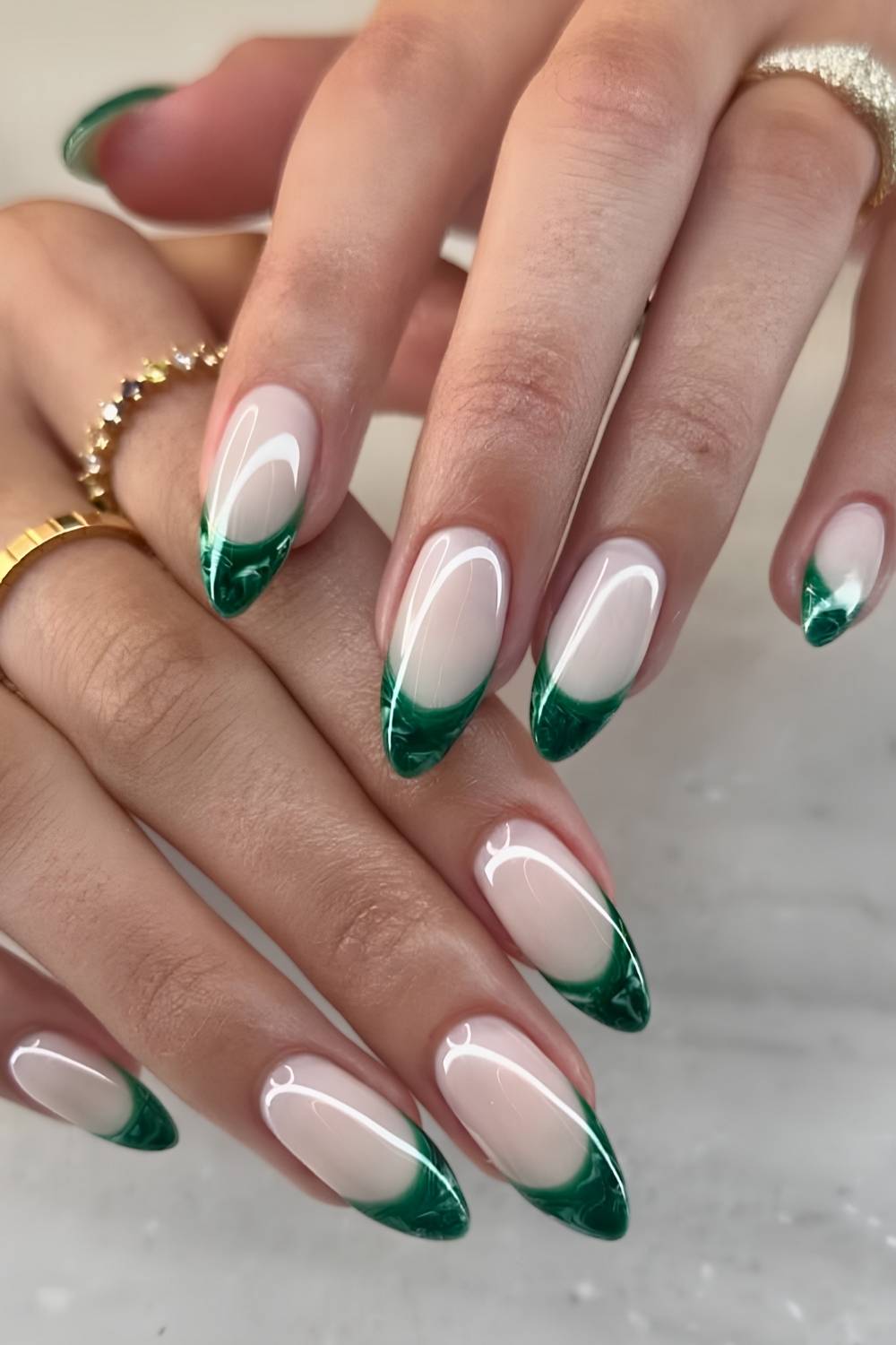 Green marble French manicure