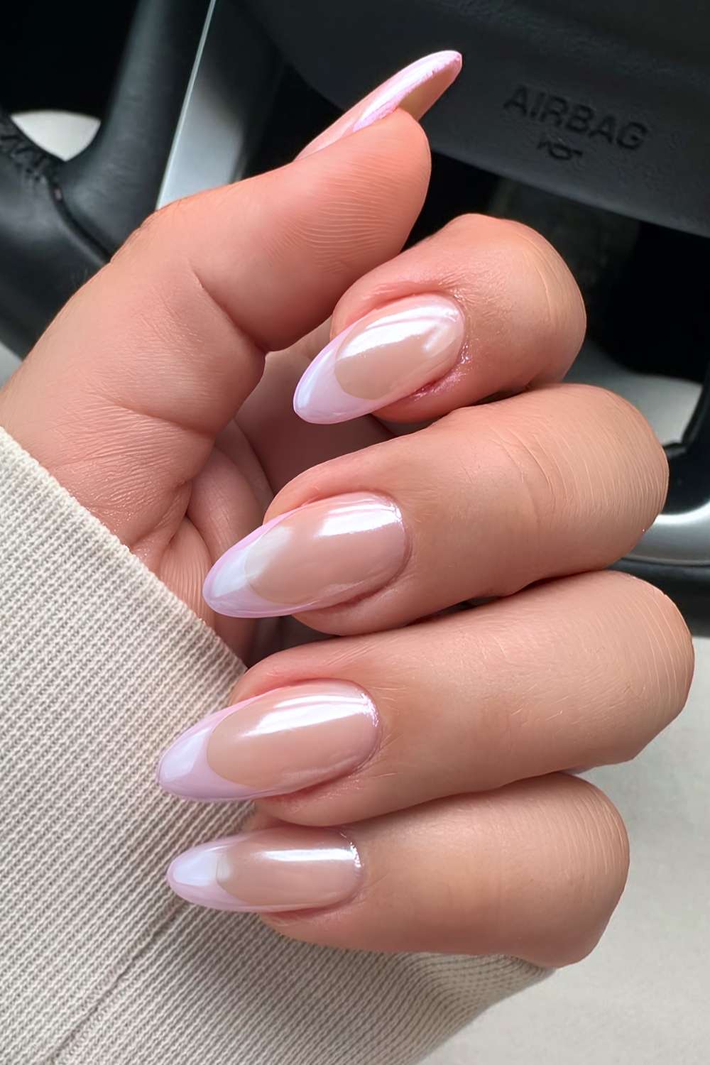 Lavender chrome French manicure