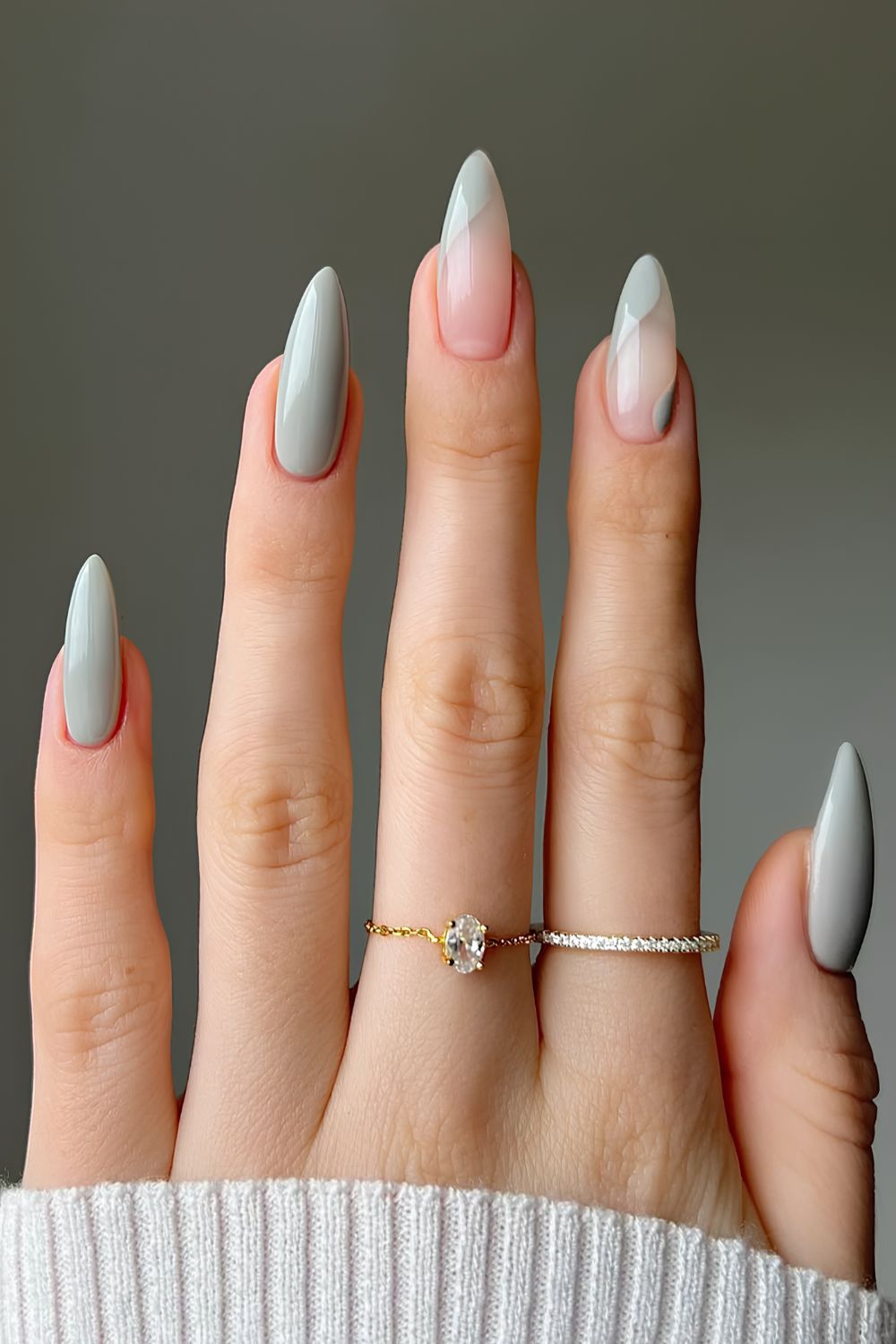 Light gray negative space nails