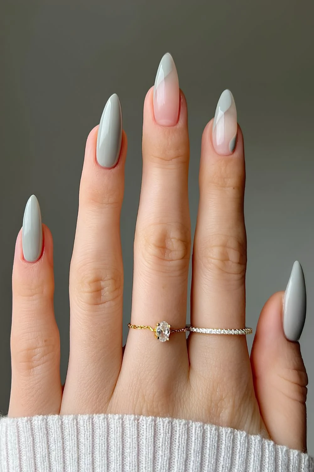 Light gray negative space nails