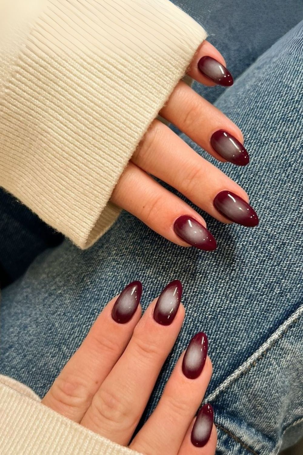 Maroon and white aura nails