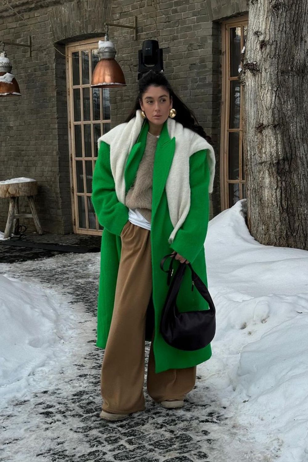 Maxi Green Coat & Neutral Layers