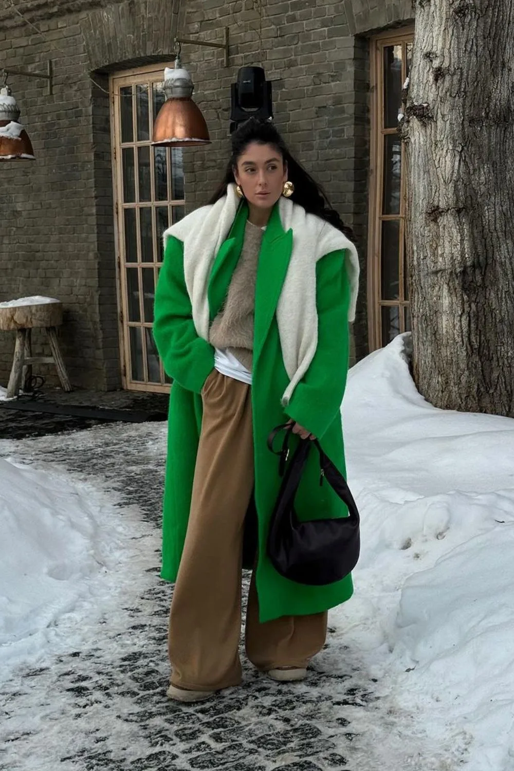 Maxi Green Coat & Neutral Layers