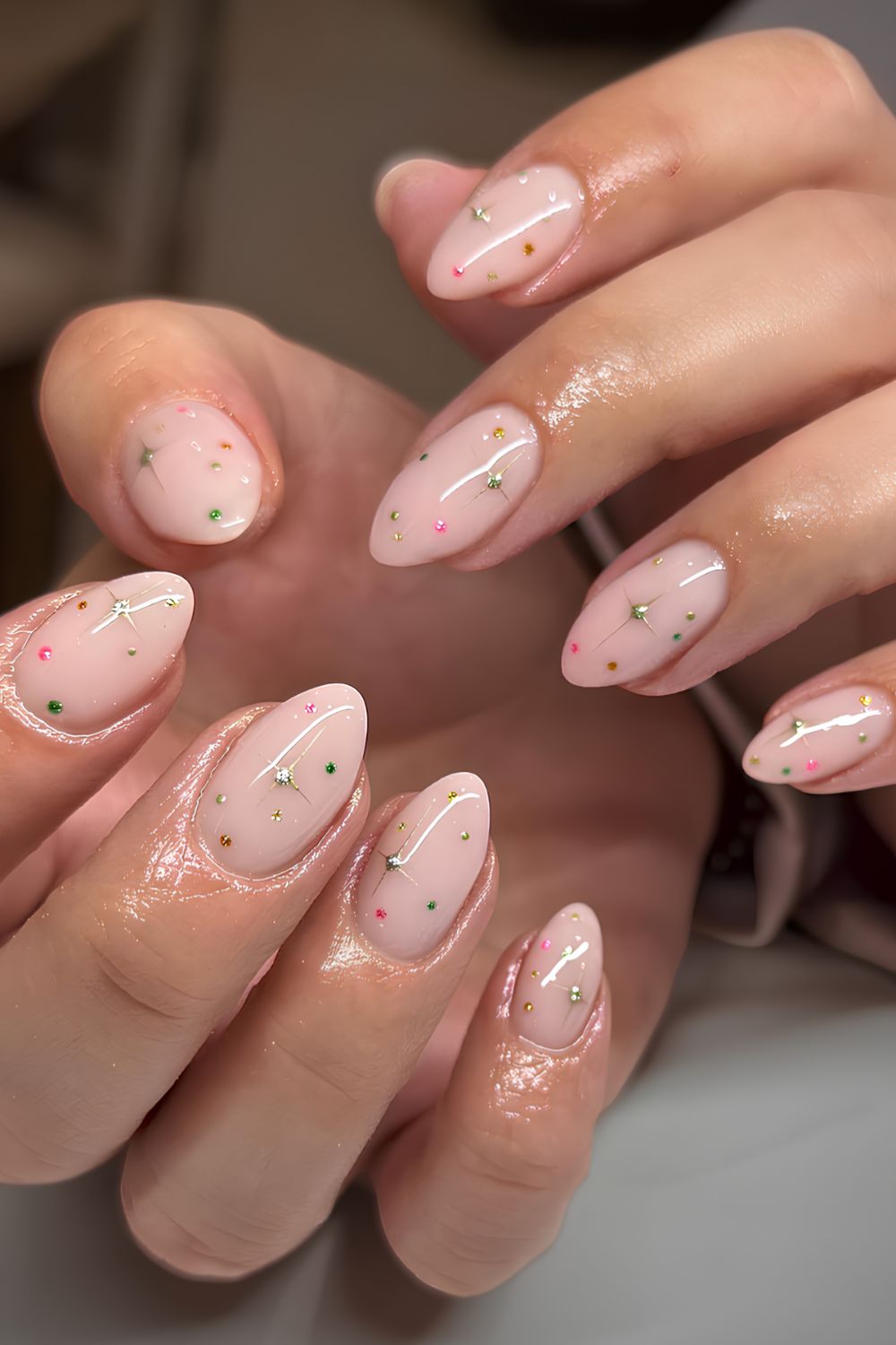 Milky nails with stars and micro dots