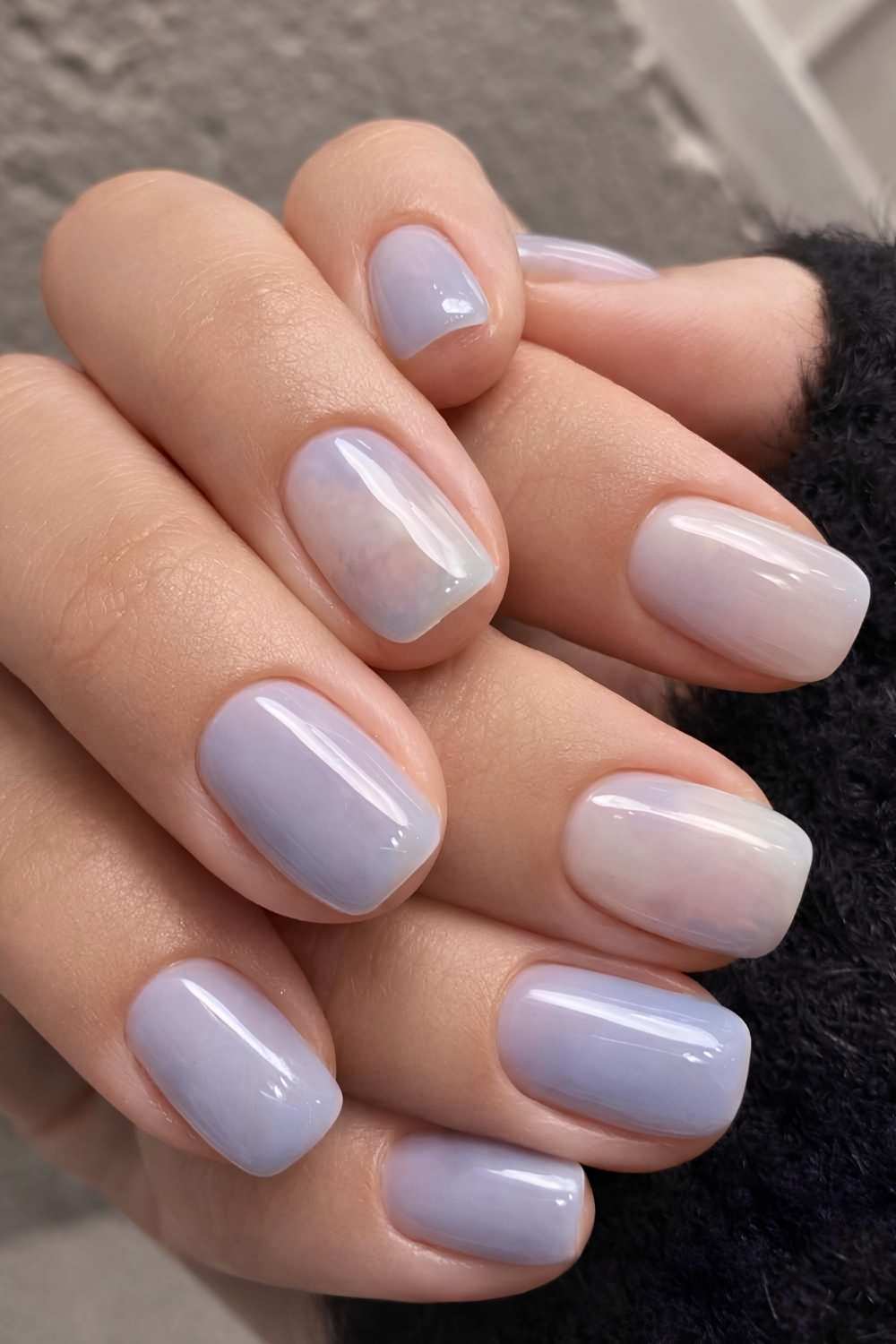 Misty blue nails with marble art