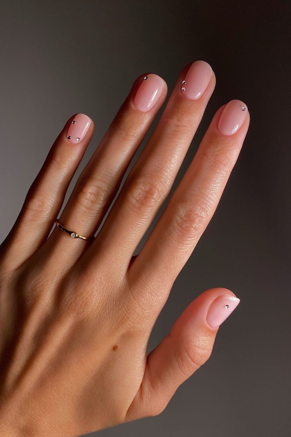 Natural nails with crystal drop accents