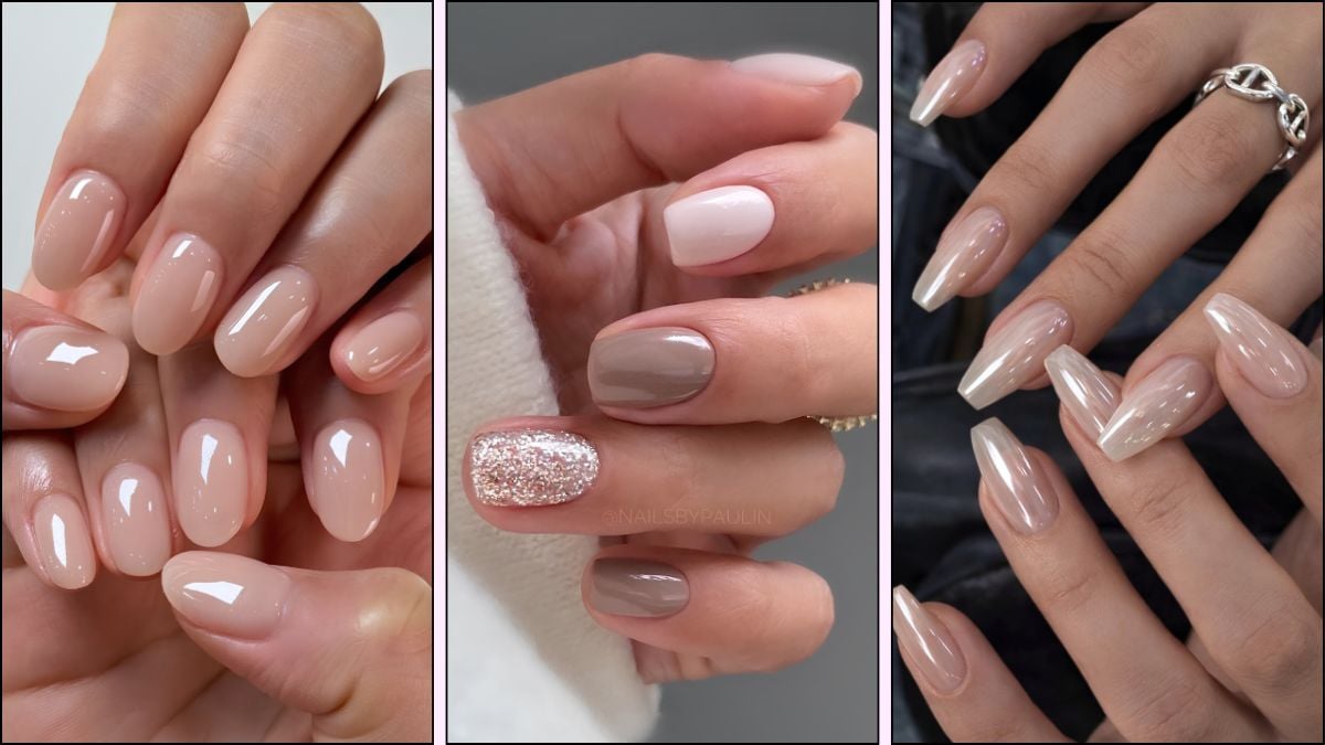 A collage of neutral nail designs for winter