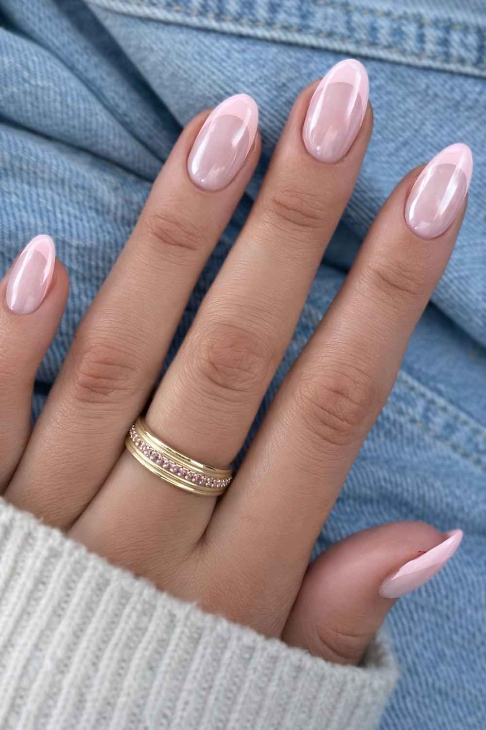 Pale pink chrome French nails