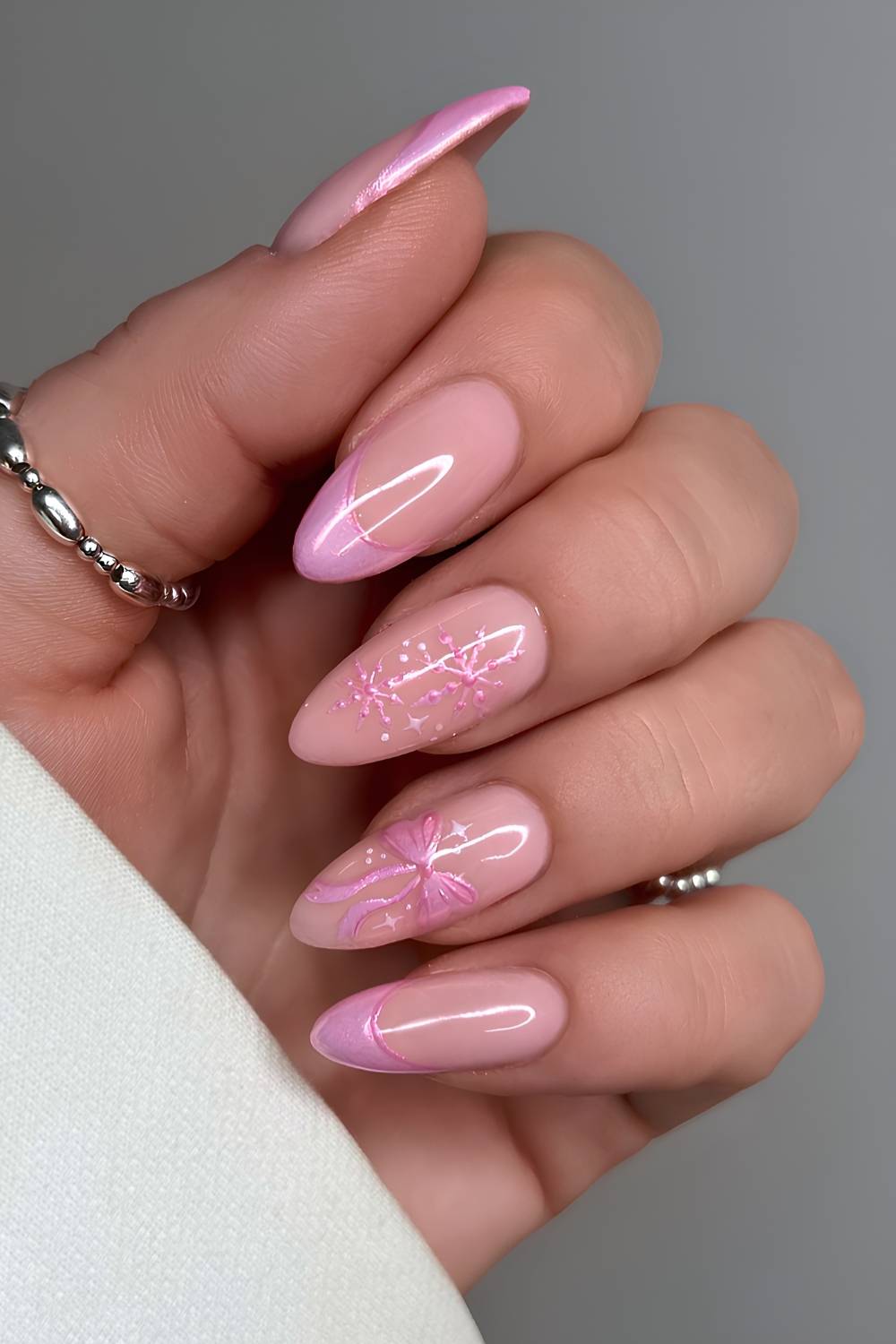 Pink Christmas French manicure