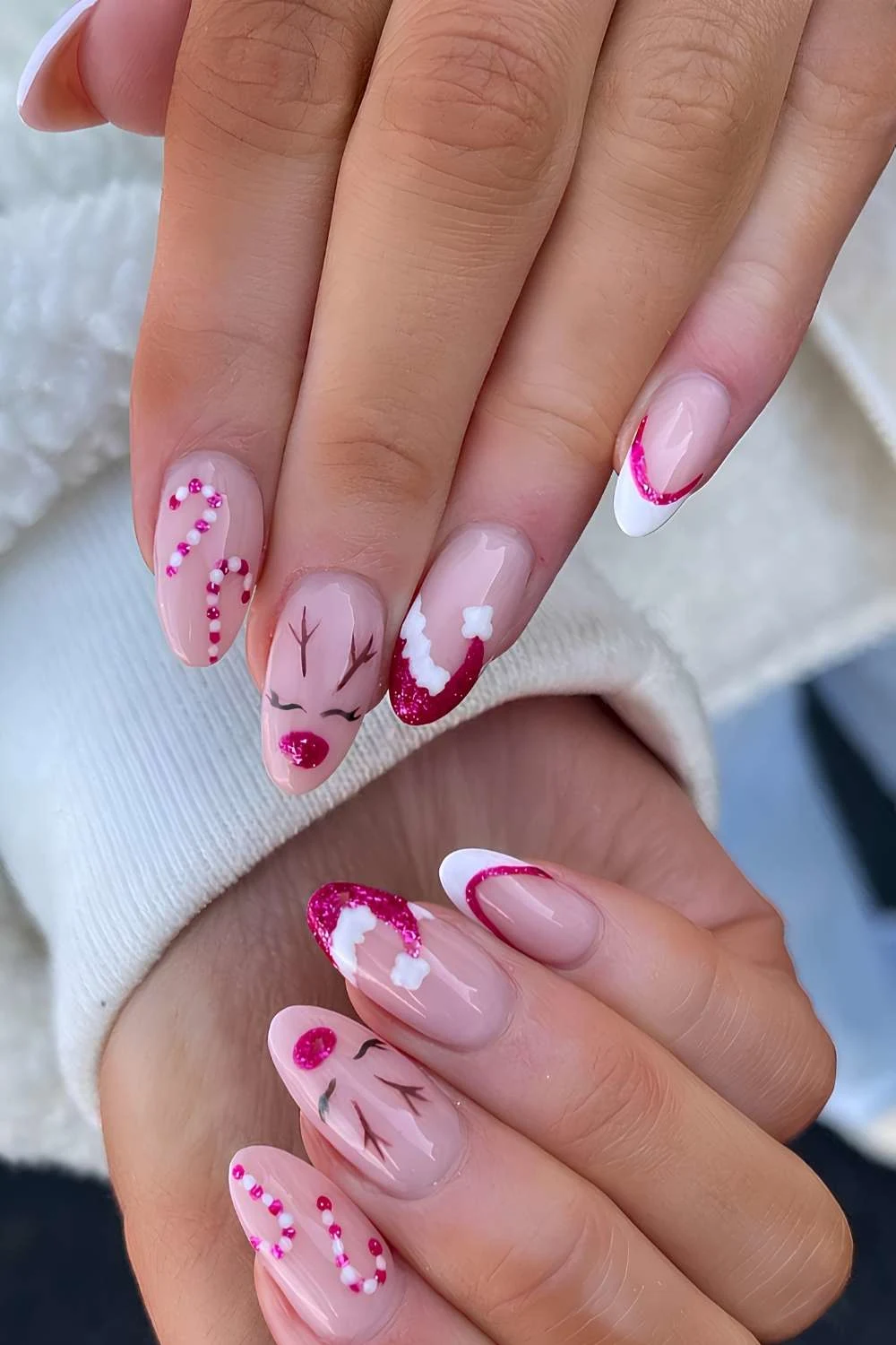 Pink Christmas mix and match mani