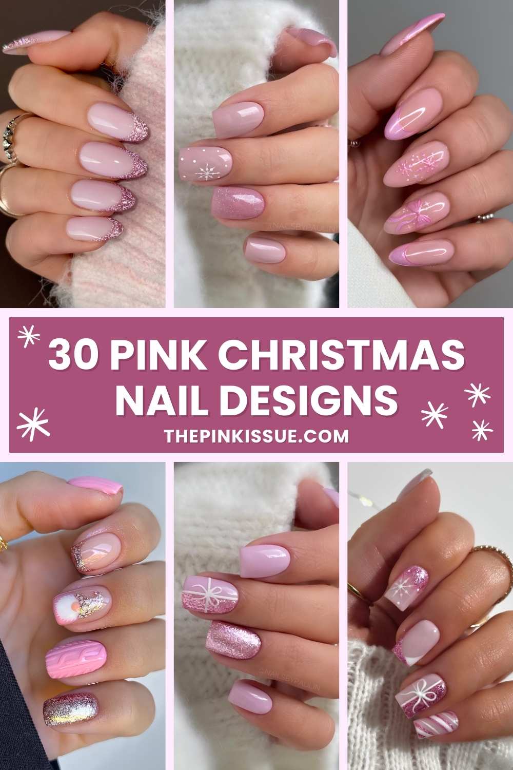 Pink Christmas nail inspo Pinterest