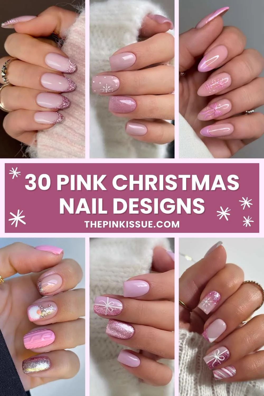 Pink Christmas nail inspo Pinterest