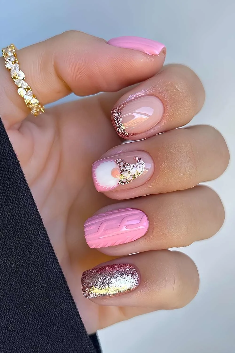 Pink Christmas nails with Gonk design