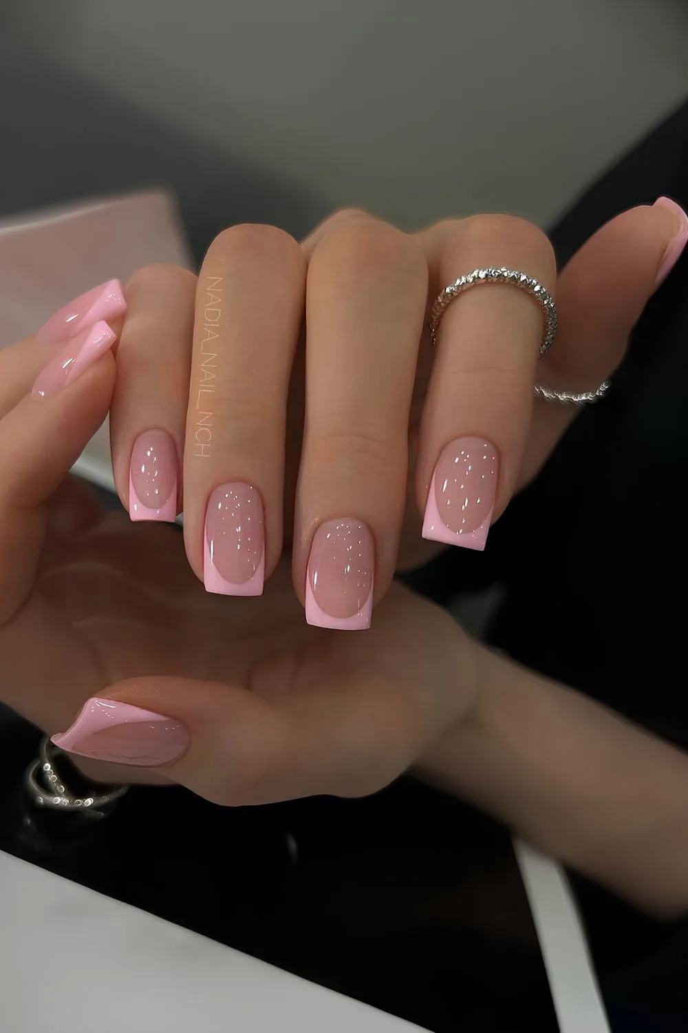 Pink French tip manicure