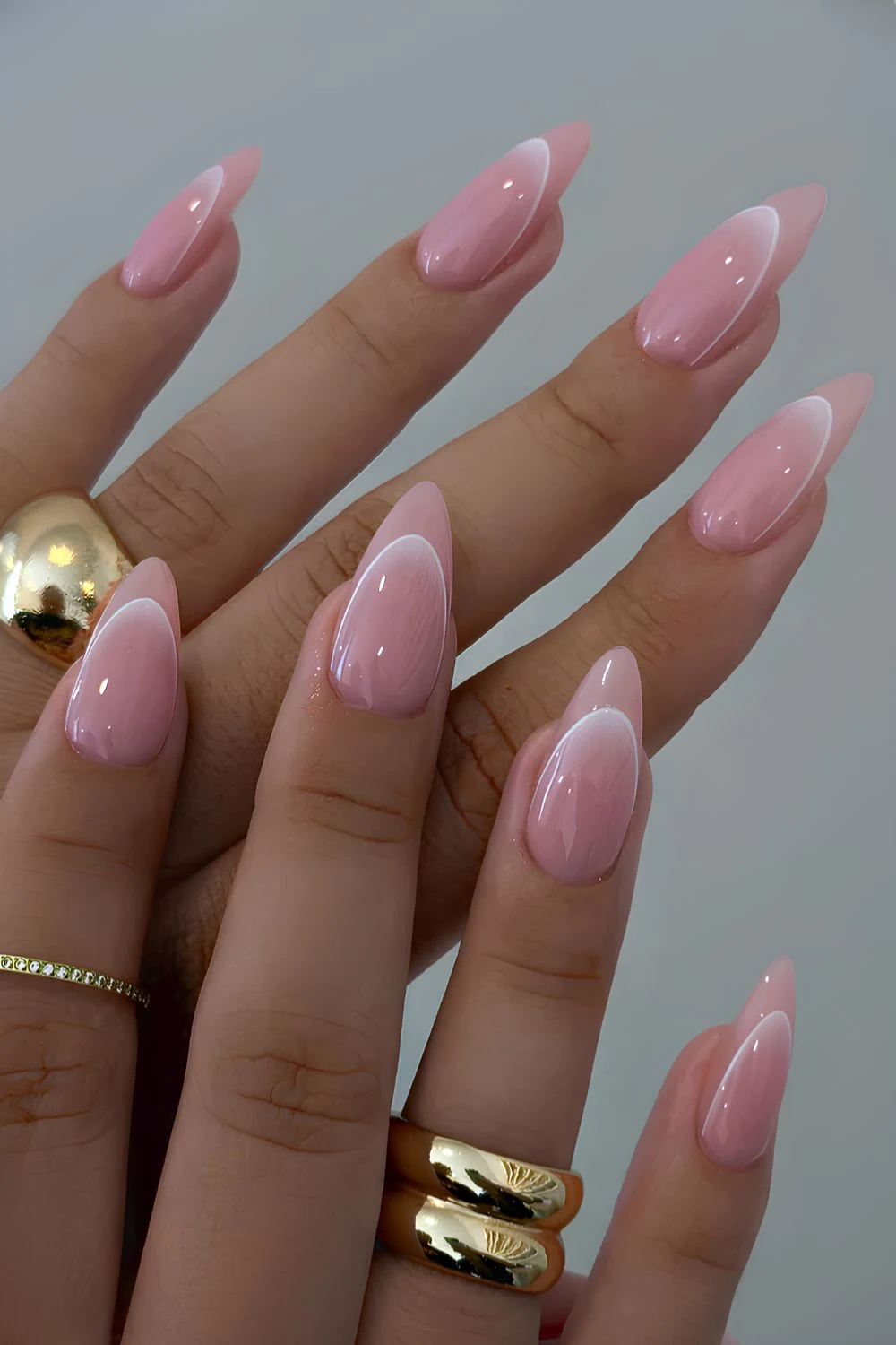Pink nails with white French tip outlines