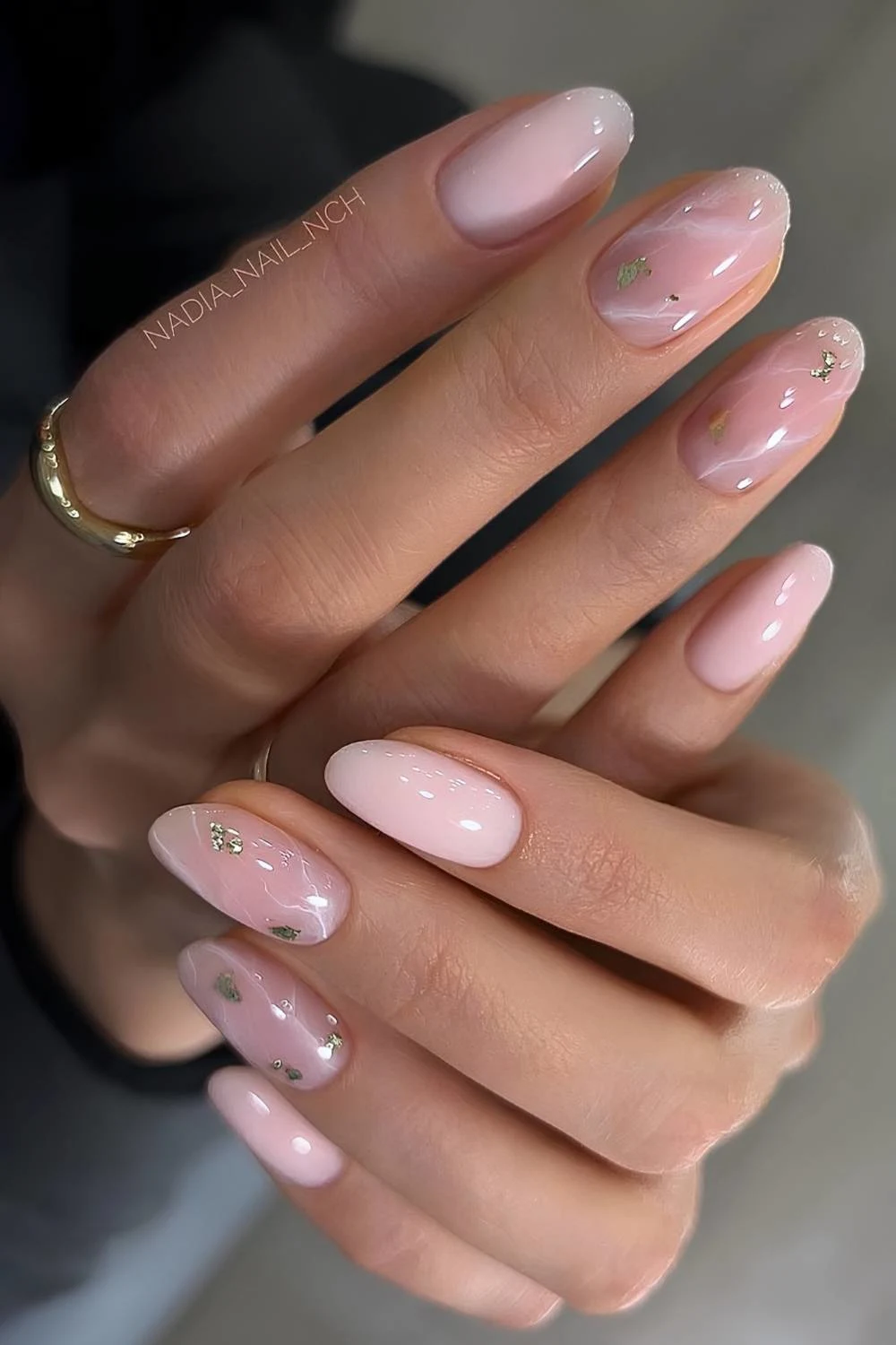 Pink rose quartz inspired marble nails