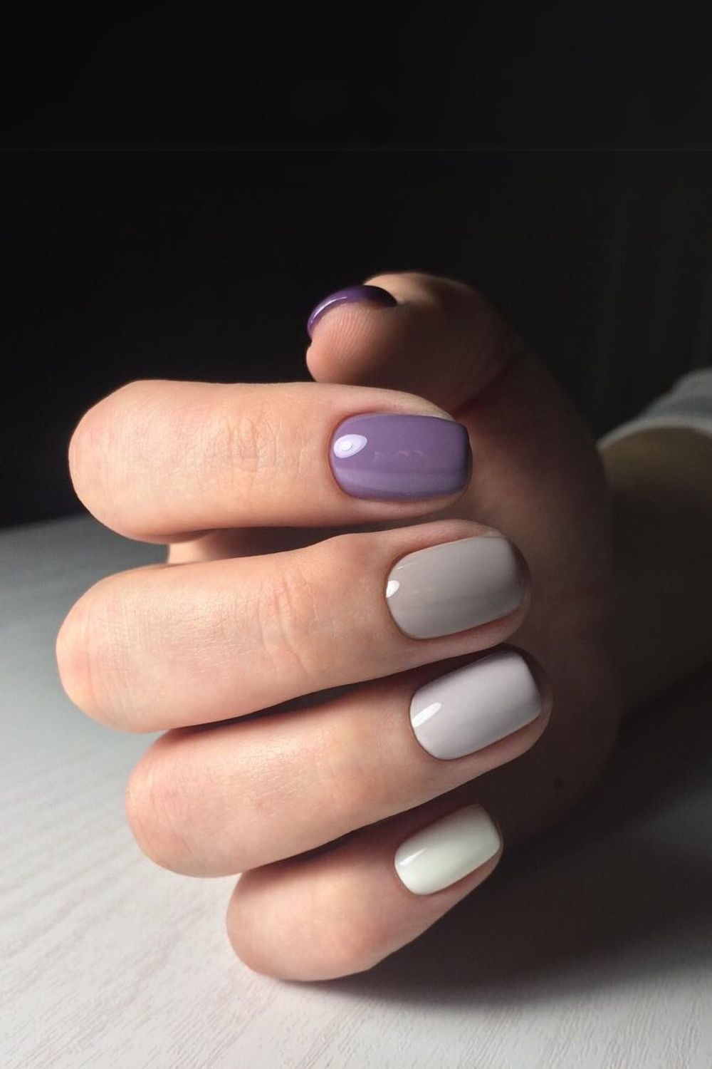 Purple and gray skittle nails