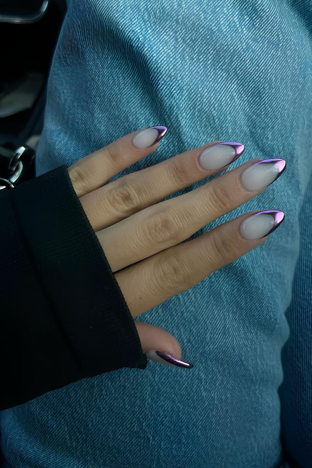 Purple chrome French tip nails