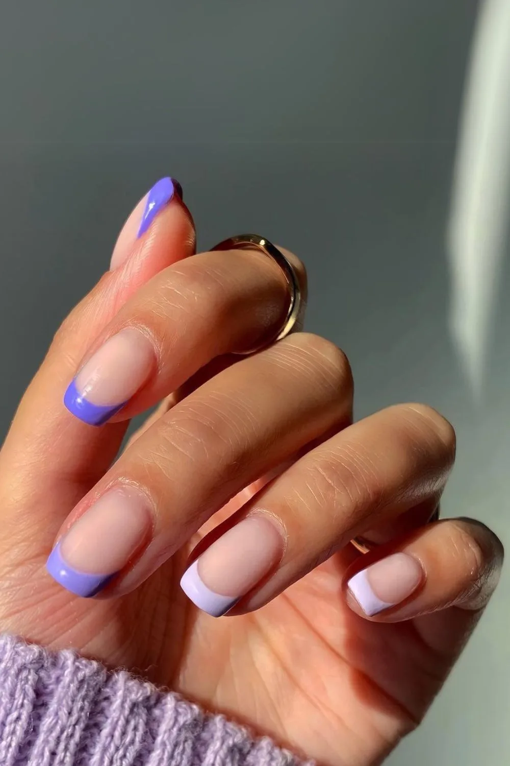 Purple skittle French nails