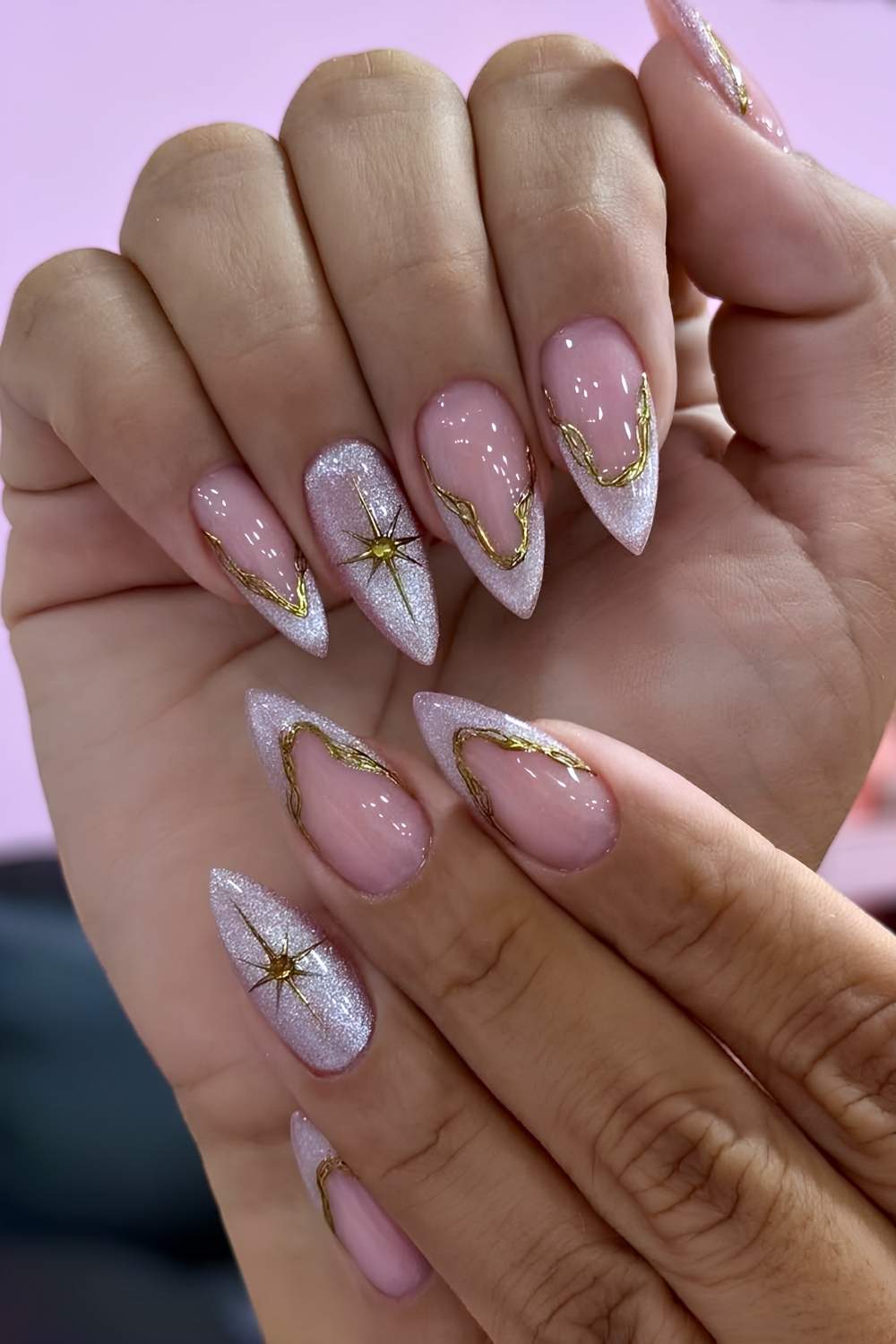 Purple velvet nails with stars and gems