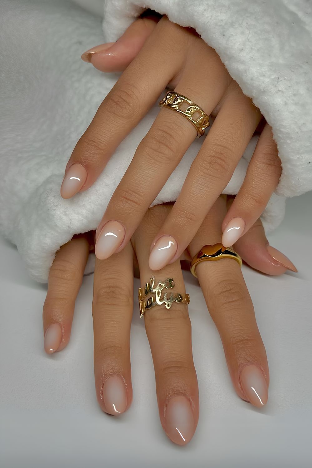 Quicksand and white aura nails