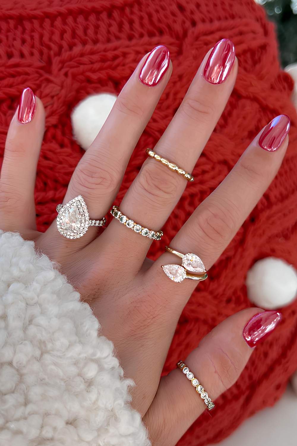 Red Christmas chrome nails