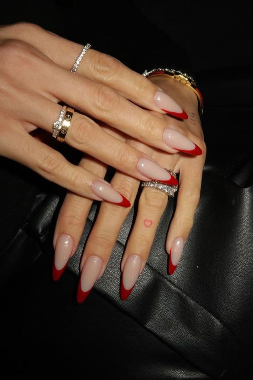 Red Christmas french tip nails