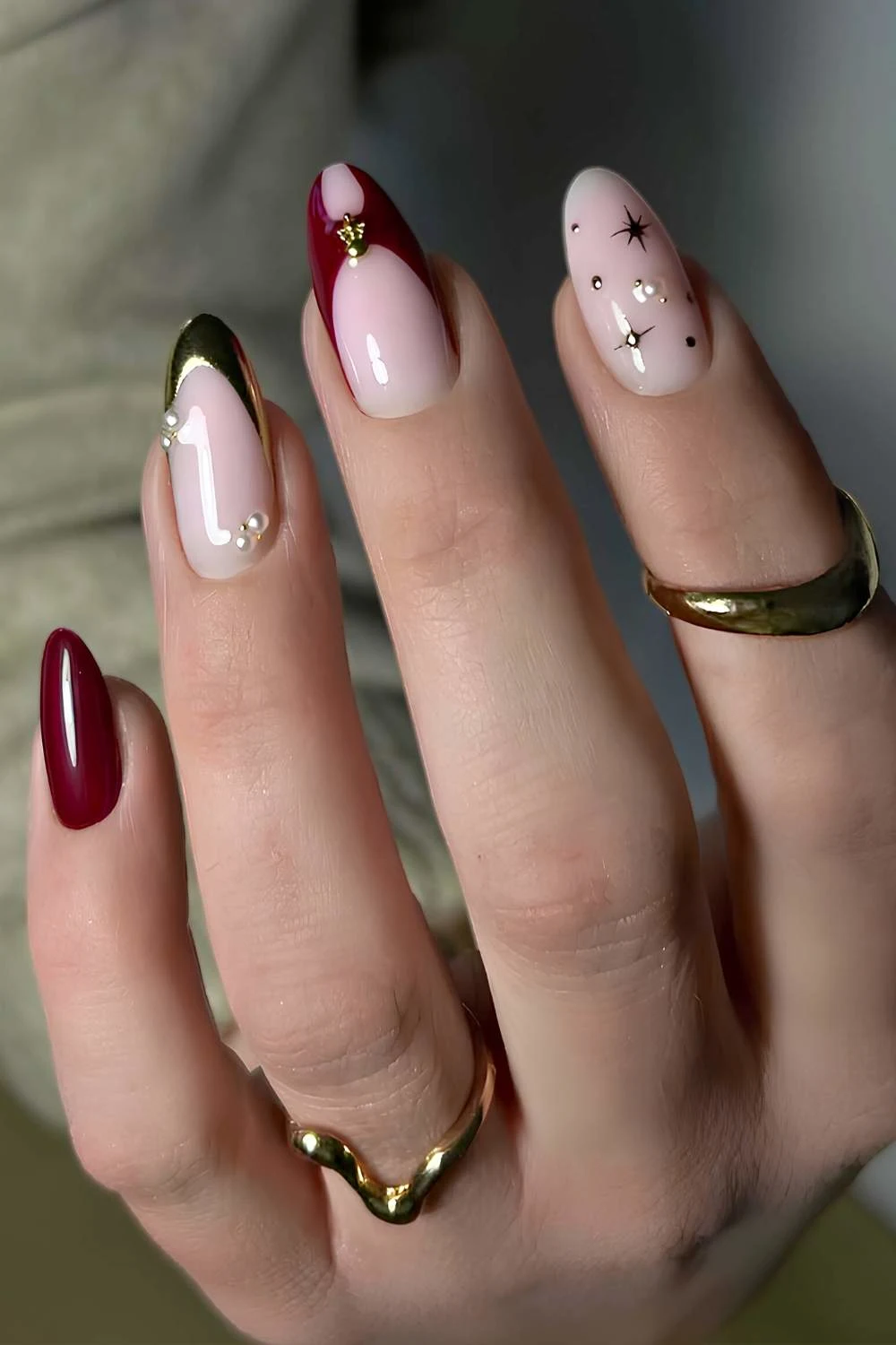 Red and gold mix and match mani