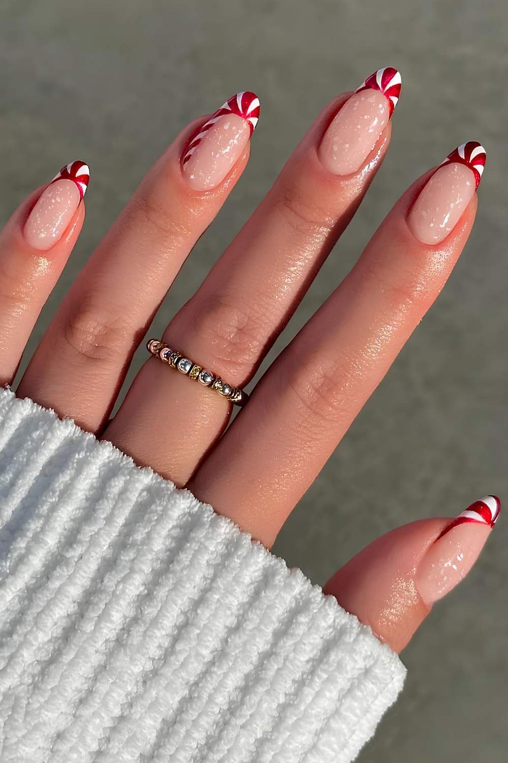 Red and white candy-inspired French nails