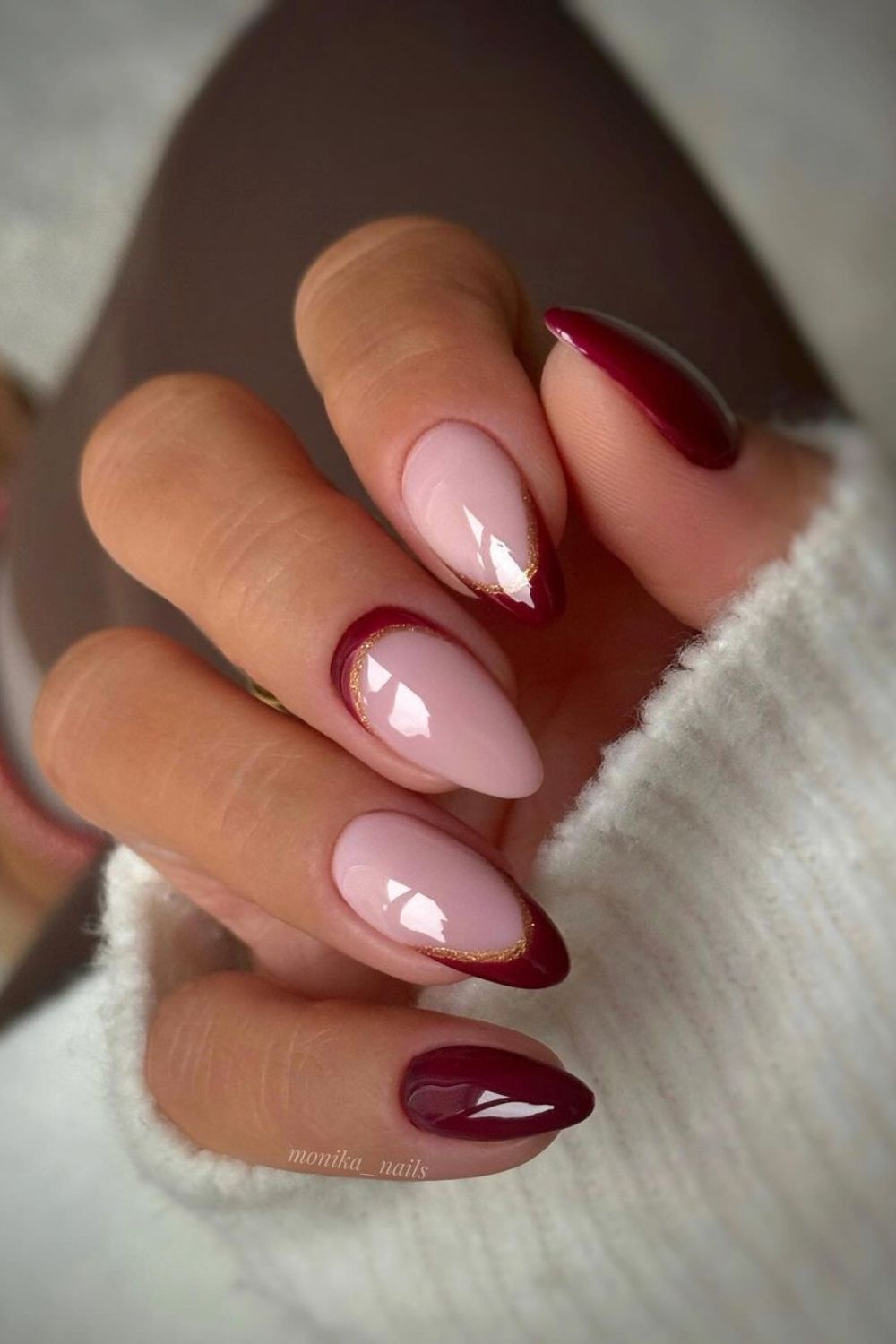 Red inverted french tip nails