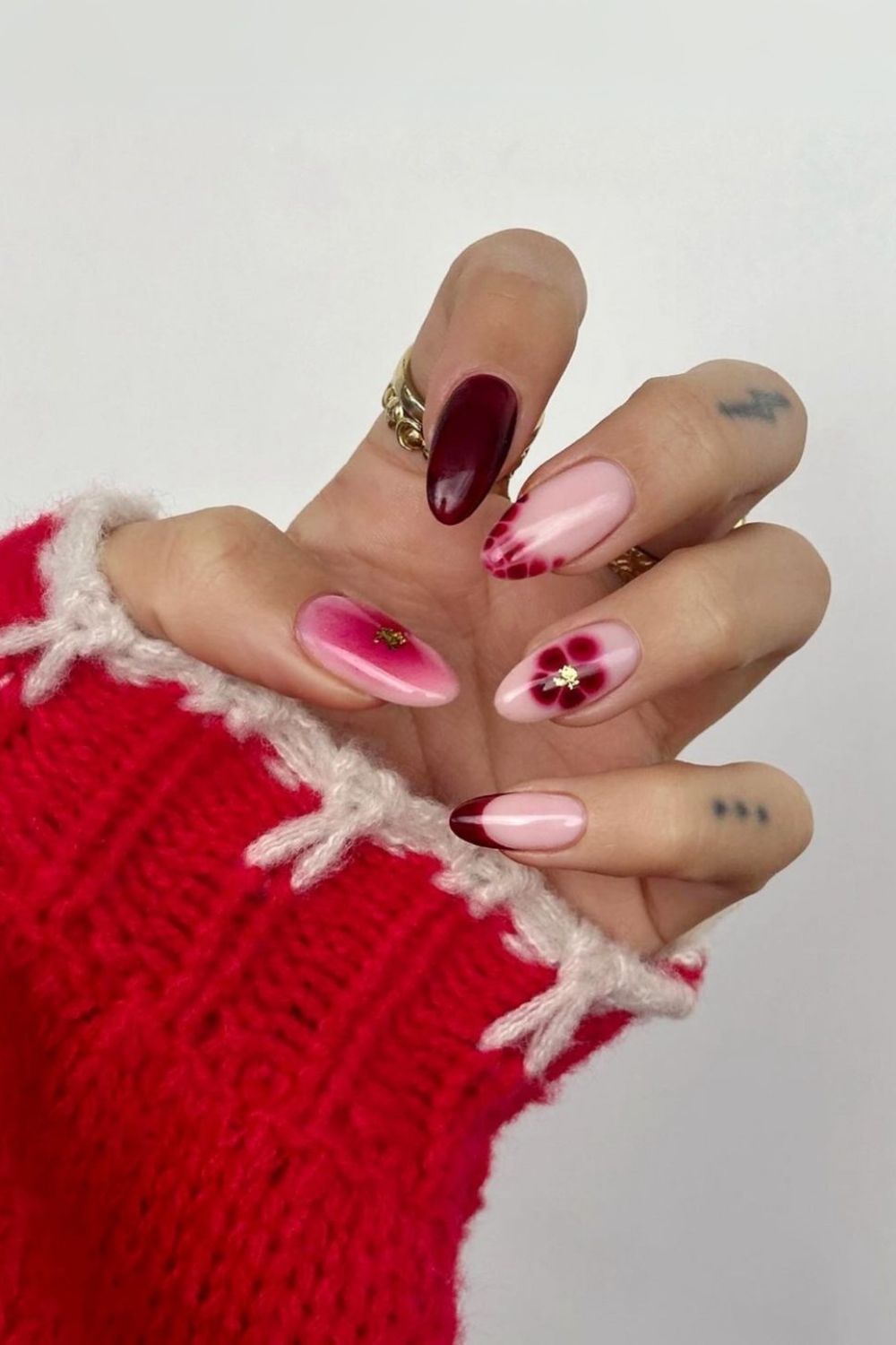 Red mix-and-match manicure