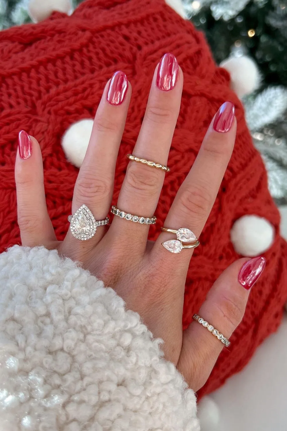 Red nails with chrome finish