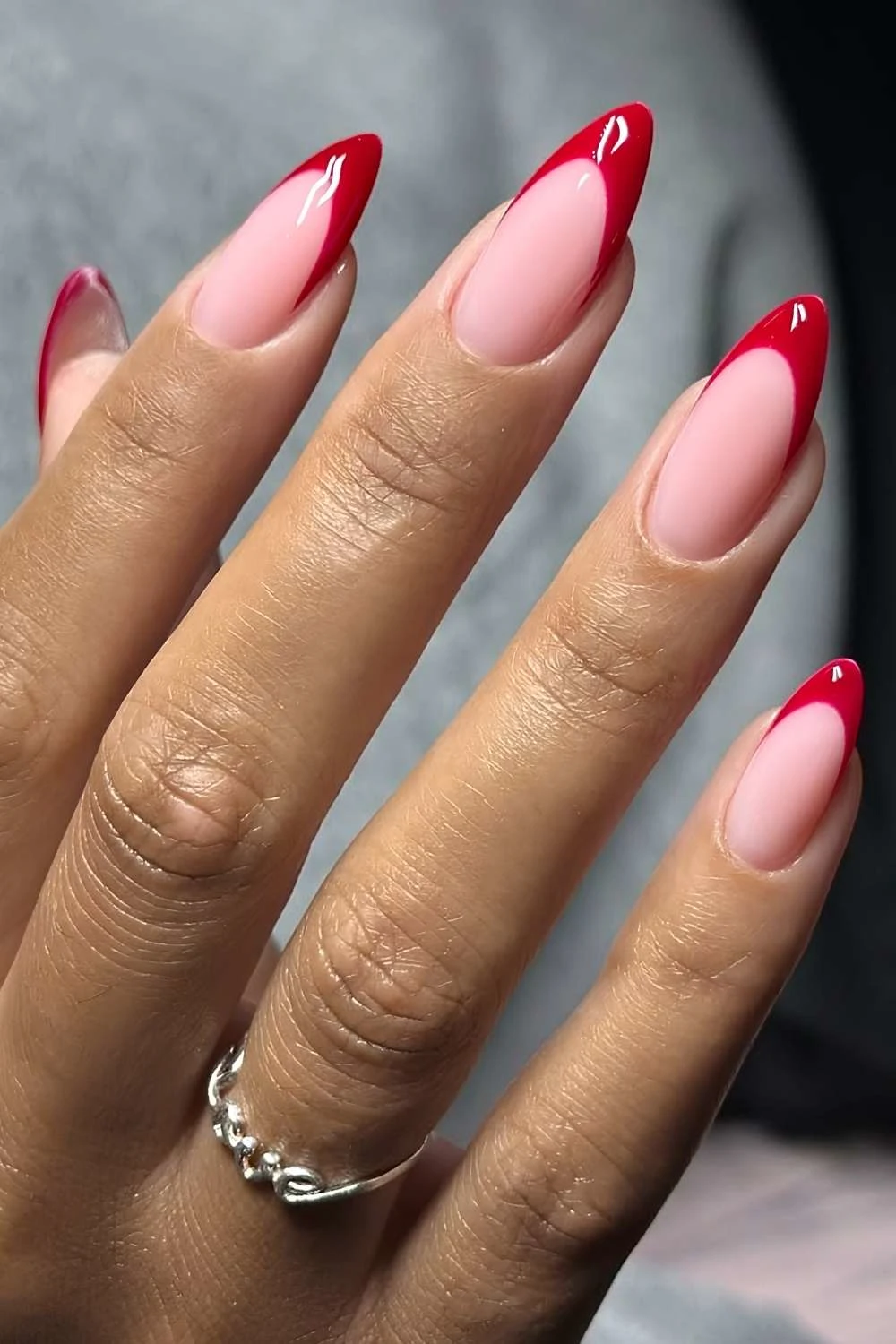 Red winter French manicure