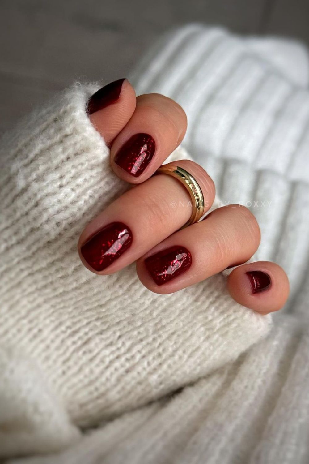 Ruby red glitter nails