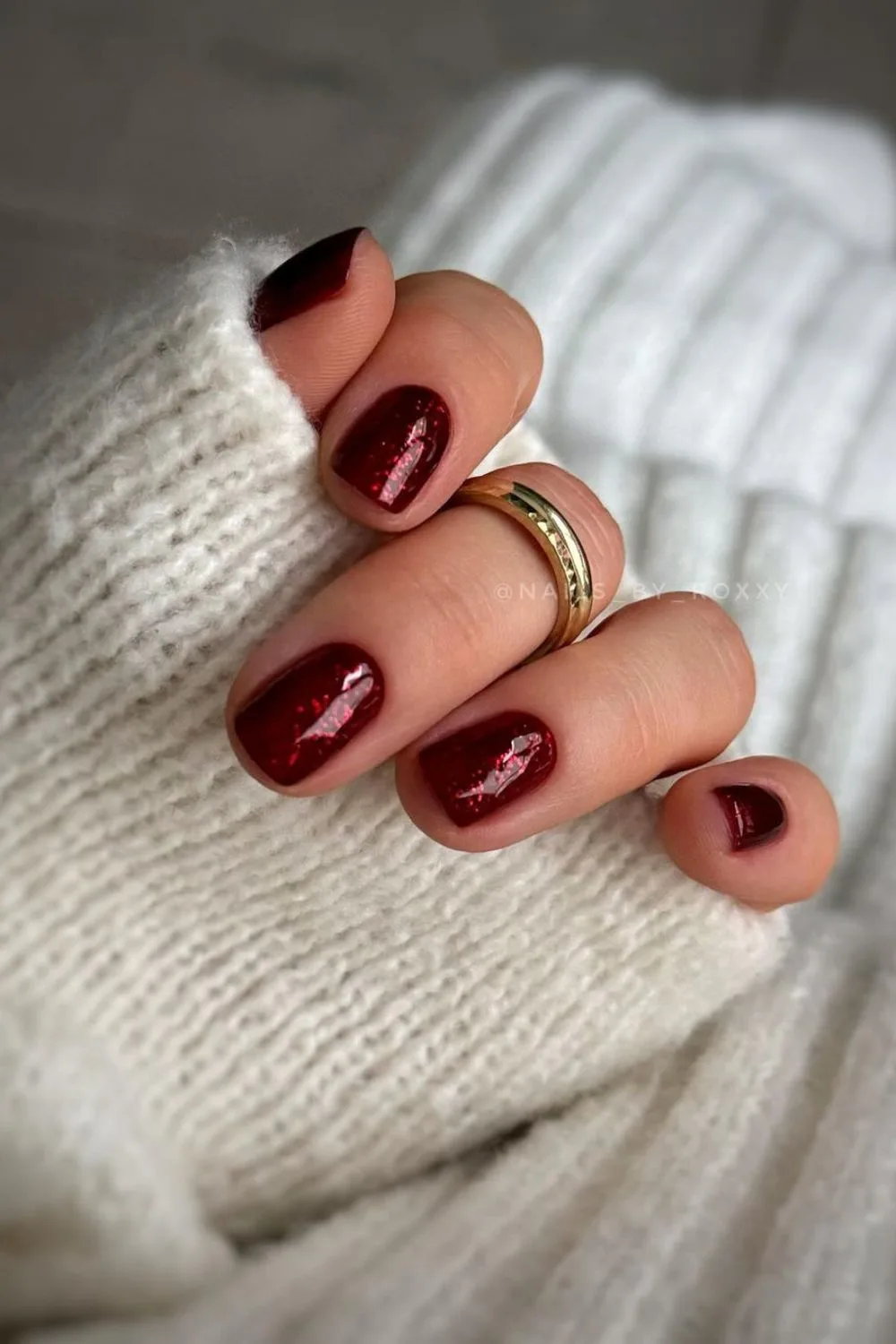 Ruby red glitter nails