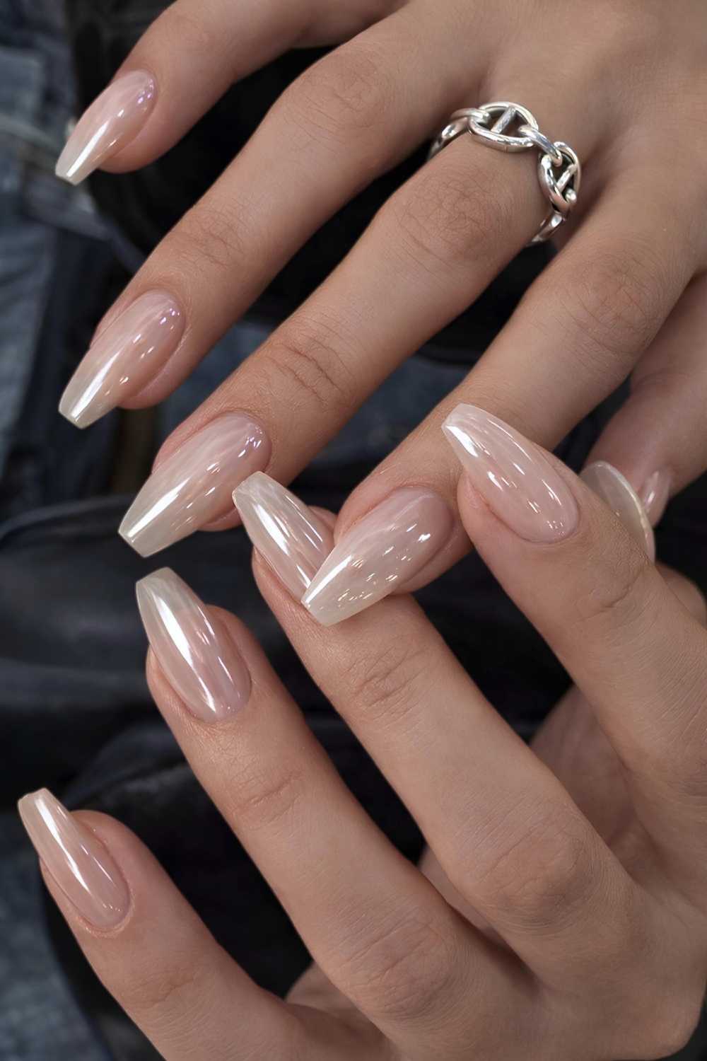 Sheer white chrome nails