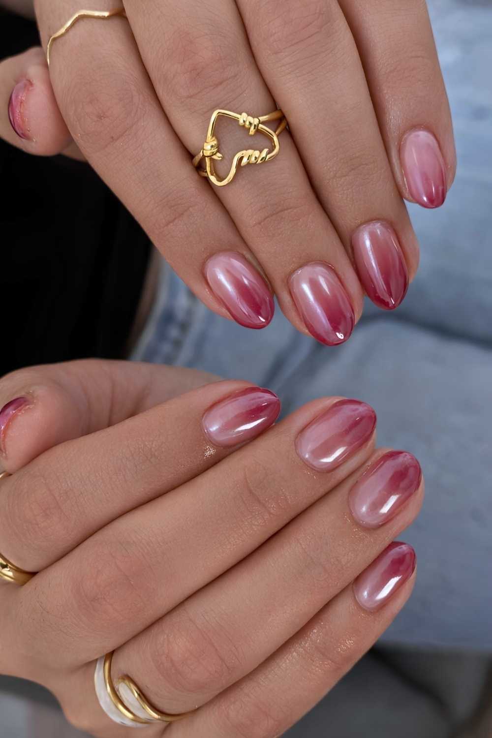 Short red chrome ombre nails