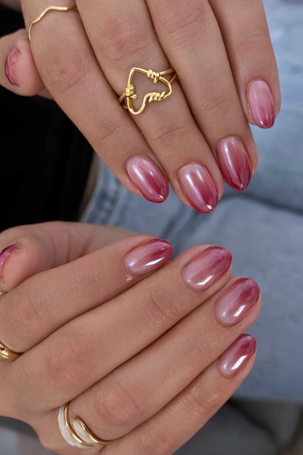 Short red chrome ombre nails