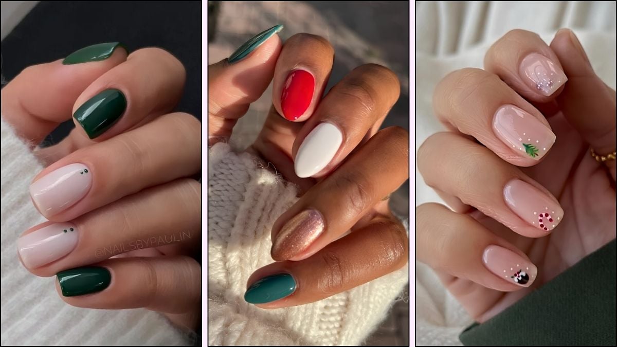 A collage of simple nail designs for Christmas