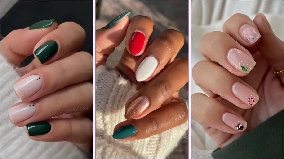 A collage of simple nail designs for Christmas