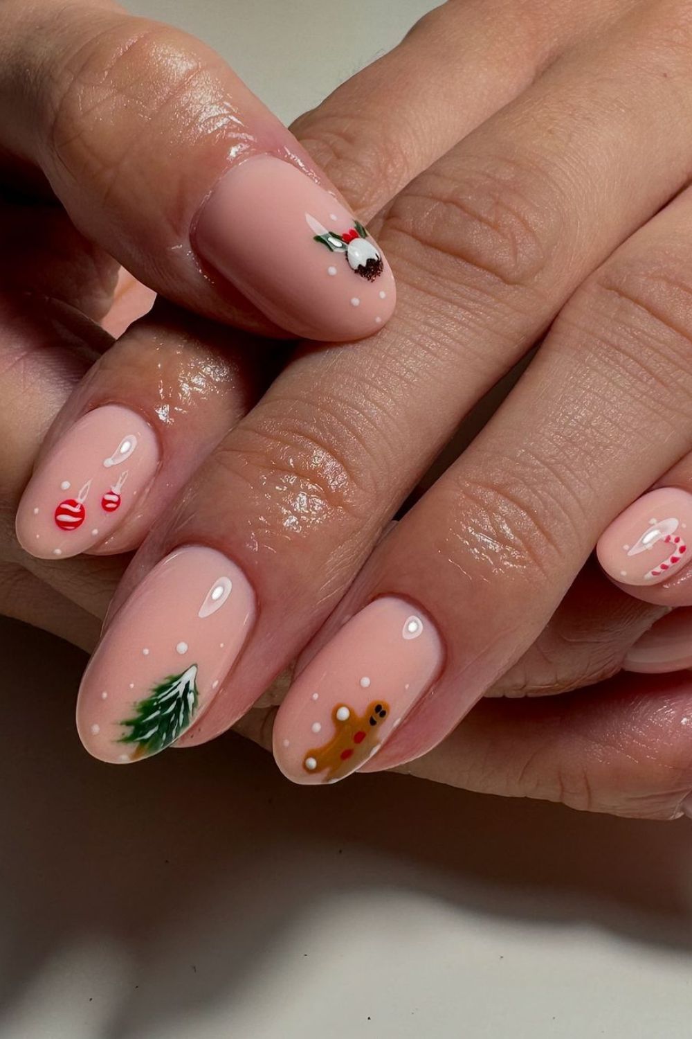 Simple Christmas nails with mix and match ornaments