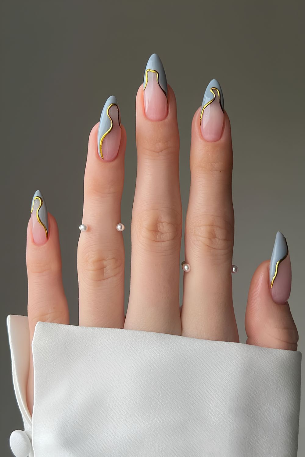 Slate gray abstract French nails